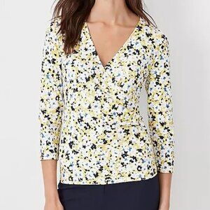 Ann Taylor Floral Refined Stretch Wrap Top